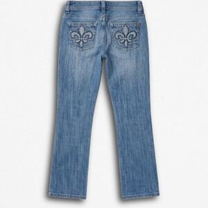 Mossimo Supply Co Womens 14 Bootcut Jeans Blue Y2K Fleur De Lis Embroidered